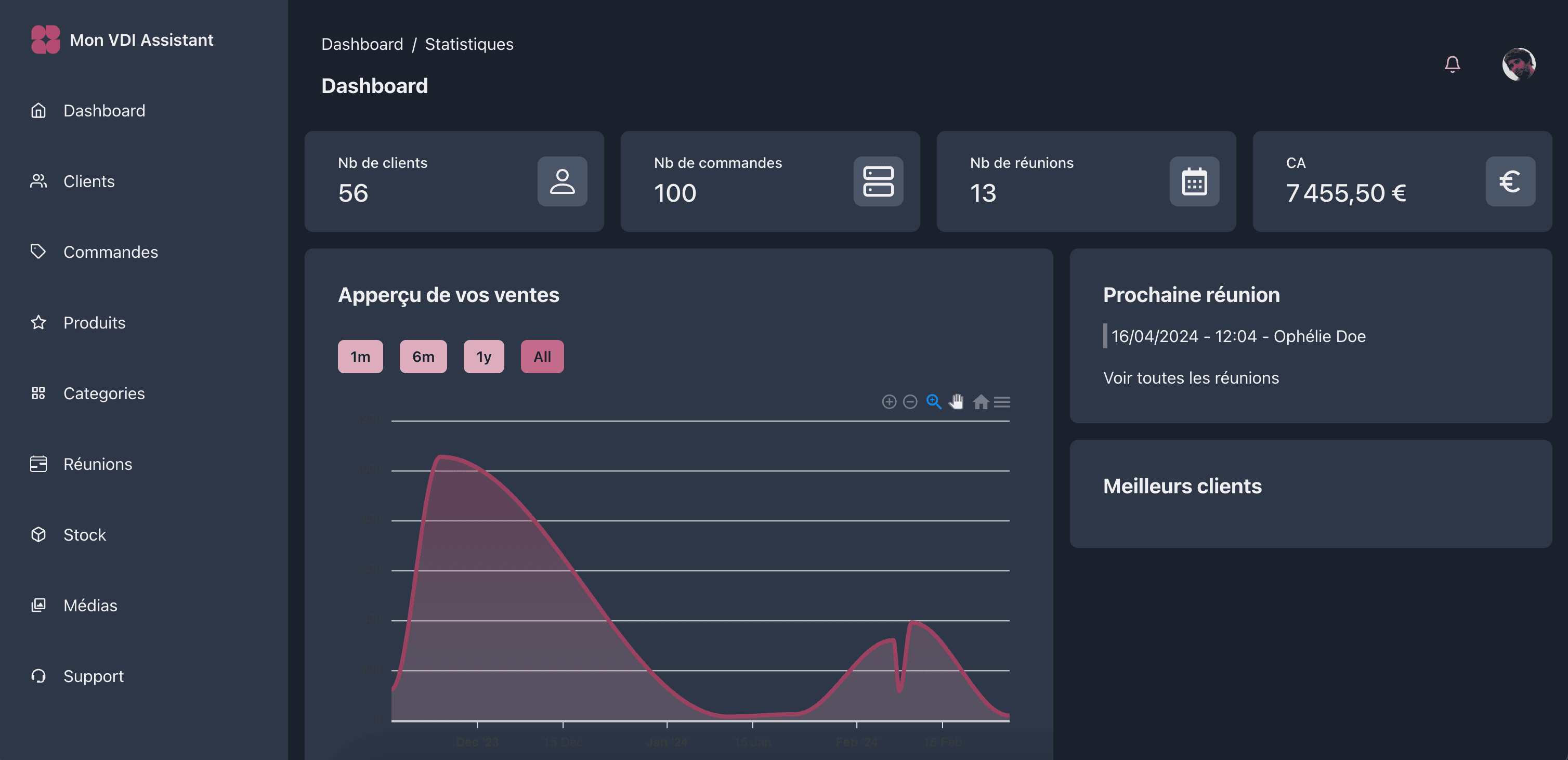 Aperçu de l'application en mode sombre